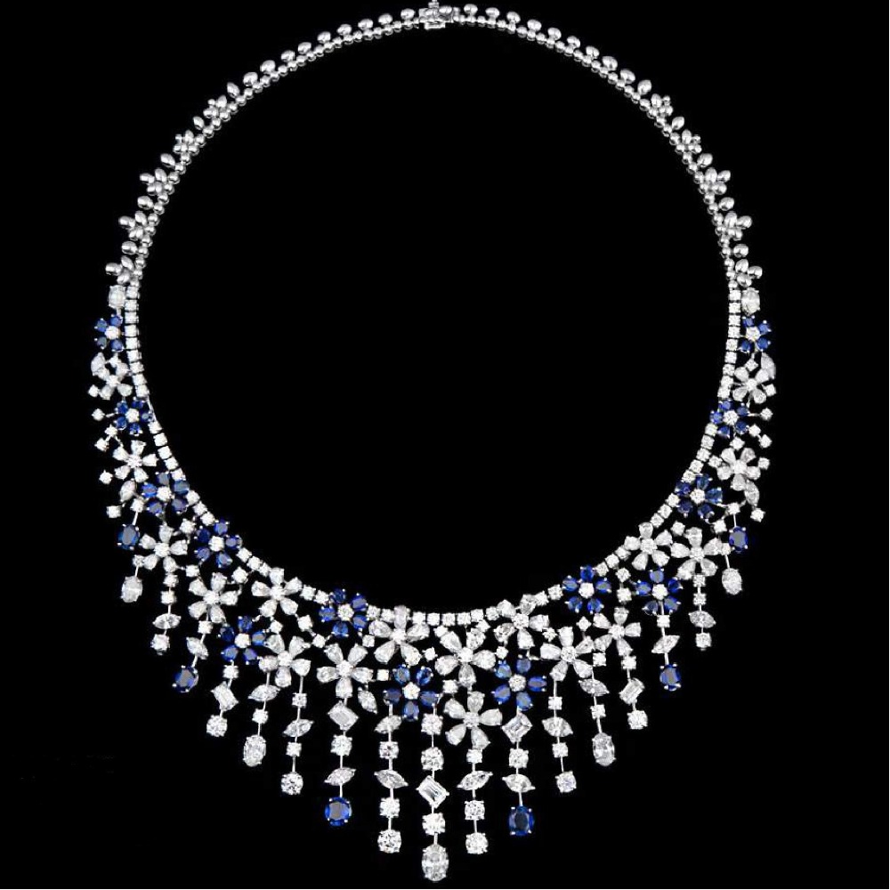 Diamonds and Blue Sapphires Necklace JSJ0144