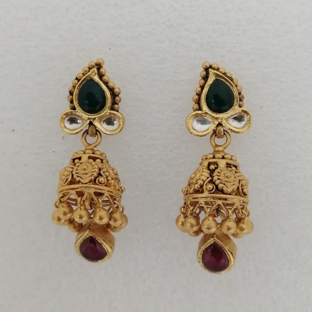 22KT Gold Designer Green Stone Earrings VG-E03