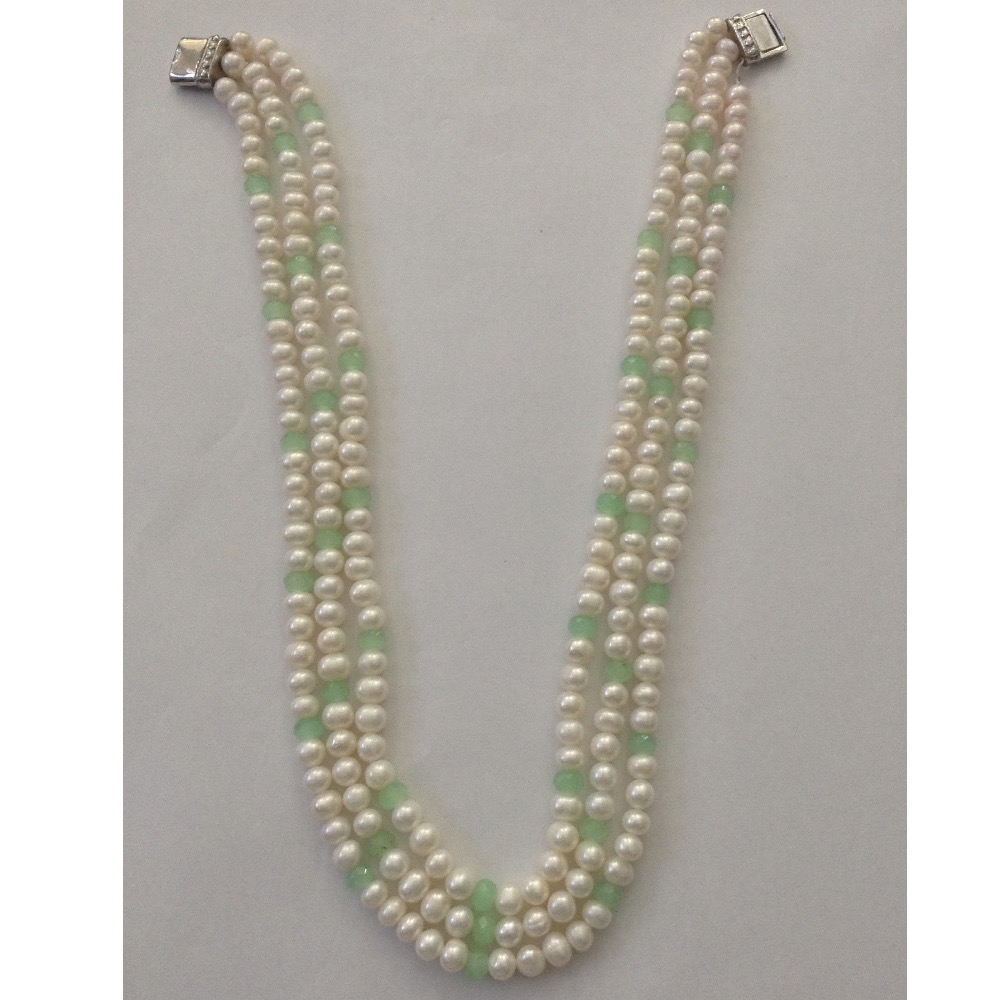 white potato pearls neccklace with green cz beeds JPM0247