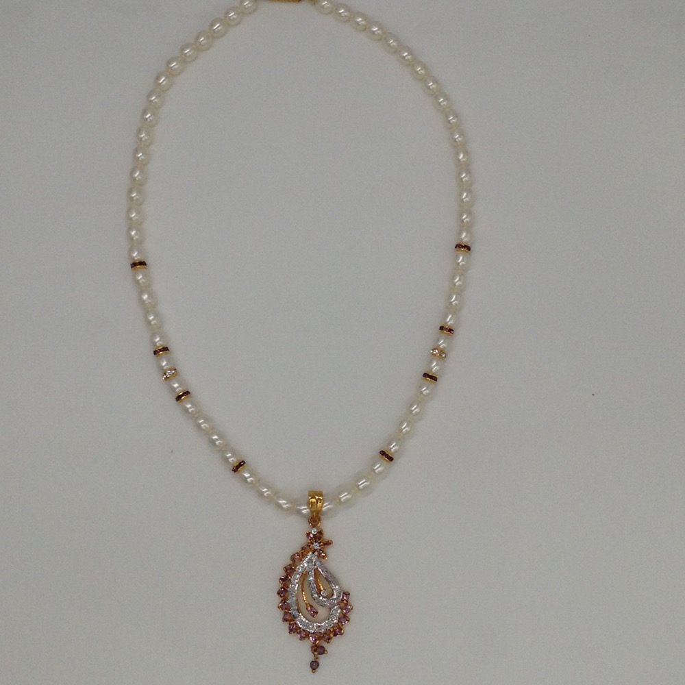 White;purple cz pendent set with oval pearls mala jps0013