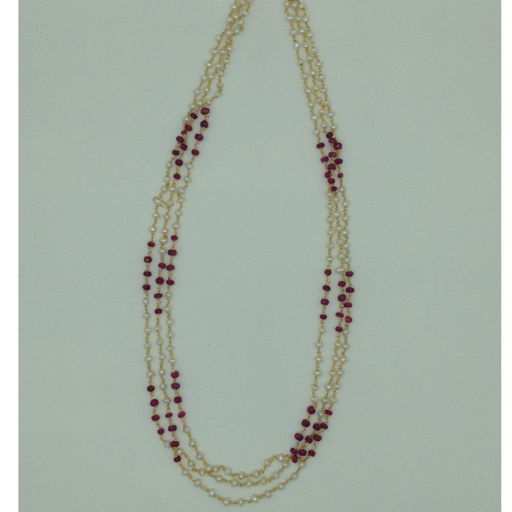 Red Beeds and Pearls 3 Line Taar Mala JSS0183