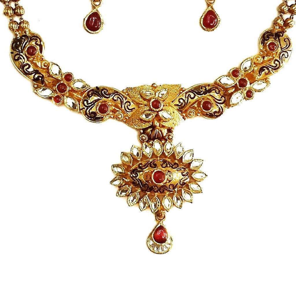 22k gold antique oxidised designer necklace set mga - gn074
