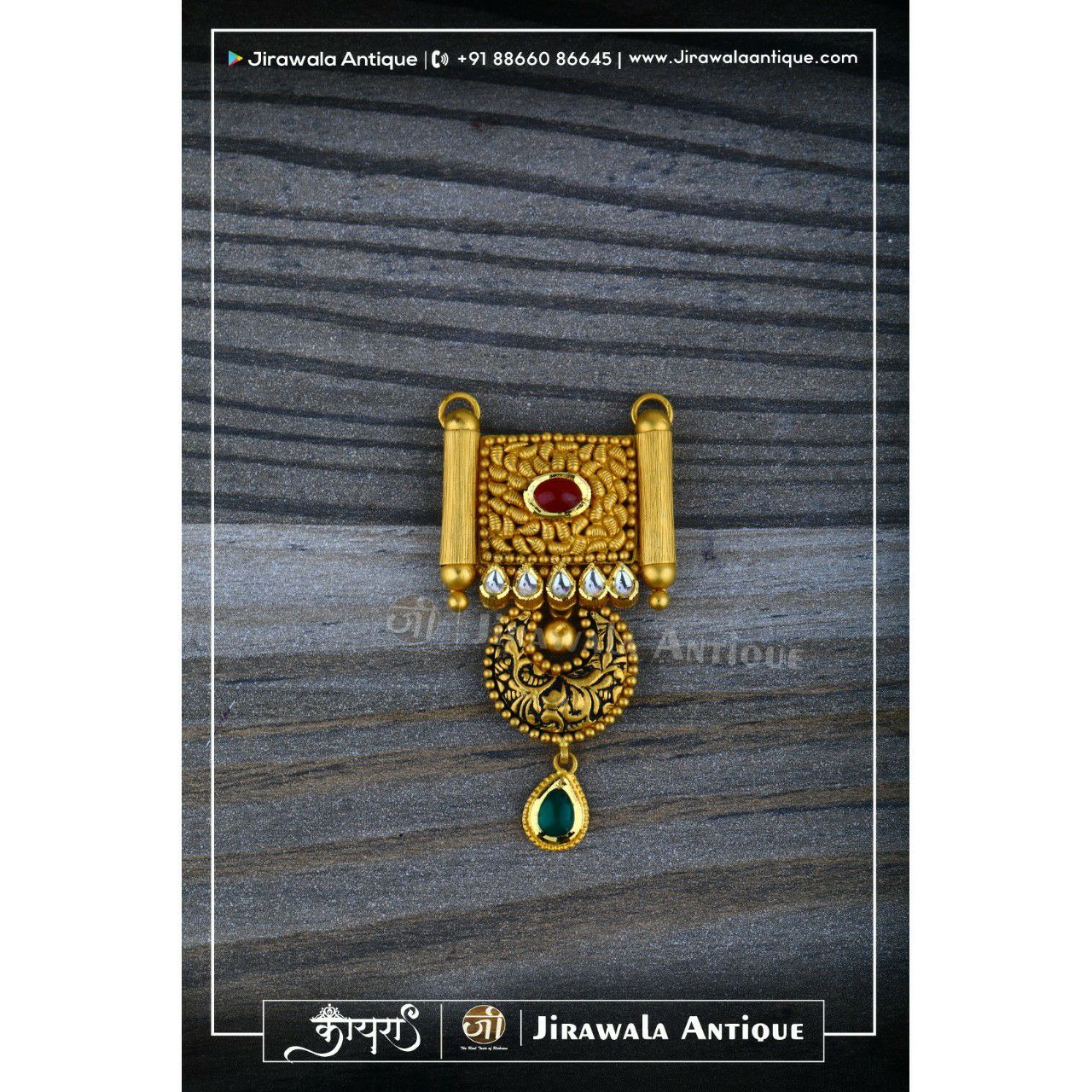 Antique Jadtar 22k 916 Mangalsutra Pendant In Semi Jesalmeri Style