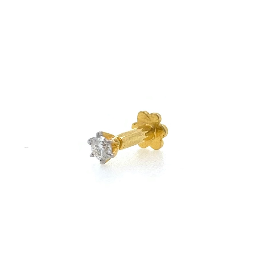 18kt / 750 yellow gold classic single 0.09 cts diamond nose pin 9np155