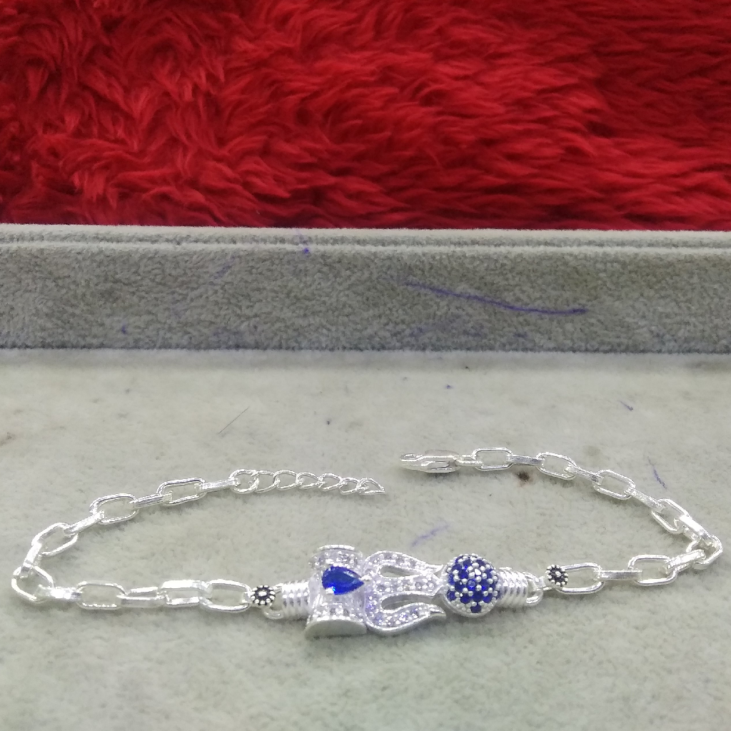 Silver Casual Wear Trishul Blue Stone Bracelet For Unisex
