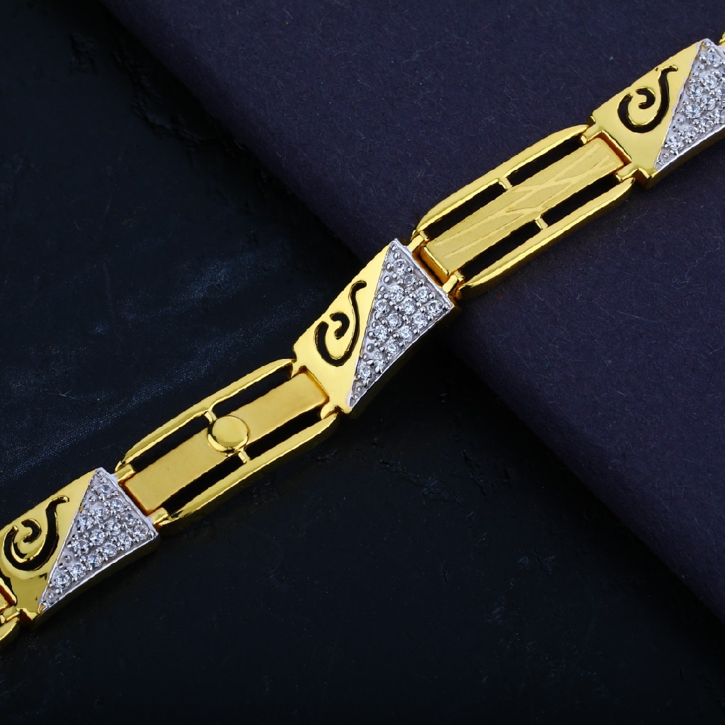 Mens 22K Diamond Cz Gold Fancy Bracelet-MCB17