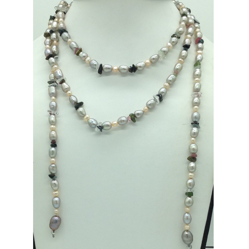 Freshwater multicolour oval pearls knotted mala jpm0462