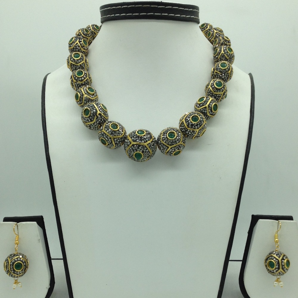 White and green cz balls graded necklace set jnc0131