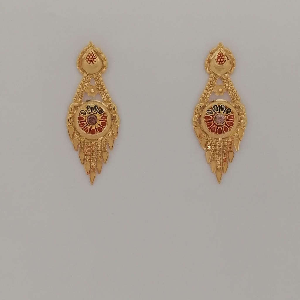 916 gold tikki work long earrings