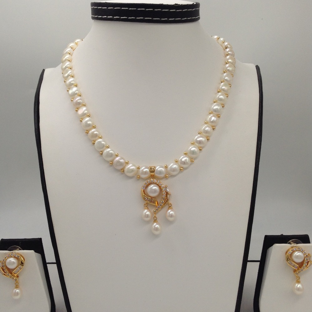 Buy quality White cz and pearls pendent set with 1 line button mala ...