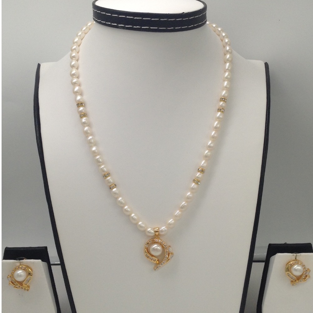 White cz and button pearl pendent set with flat pearls mala jps0052