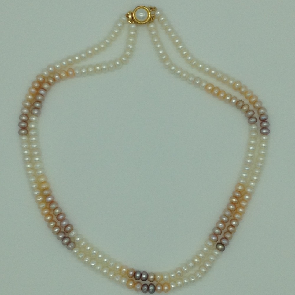 Freshwater multicolour flat shaded 2 lines pearls full set jpp1057