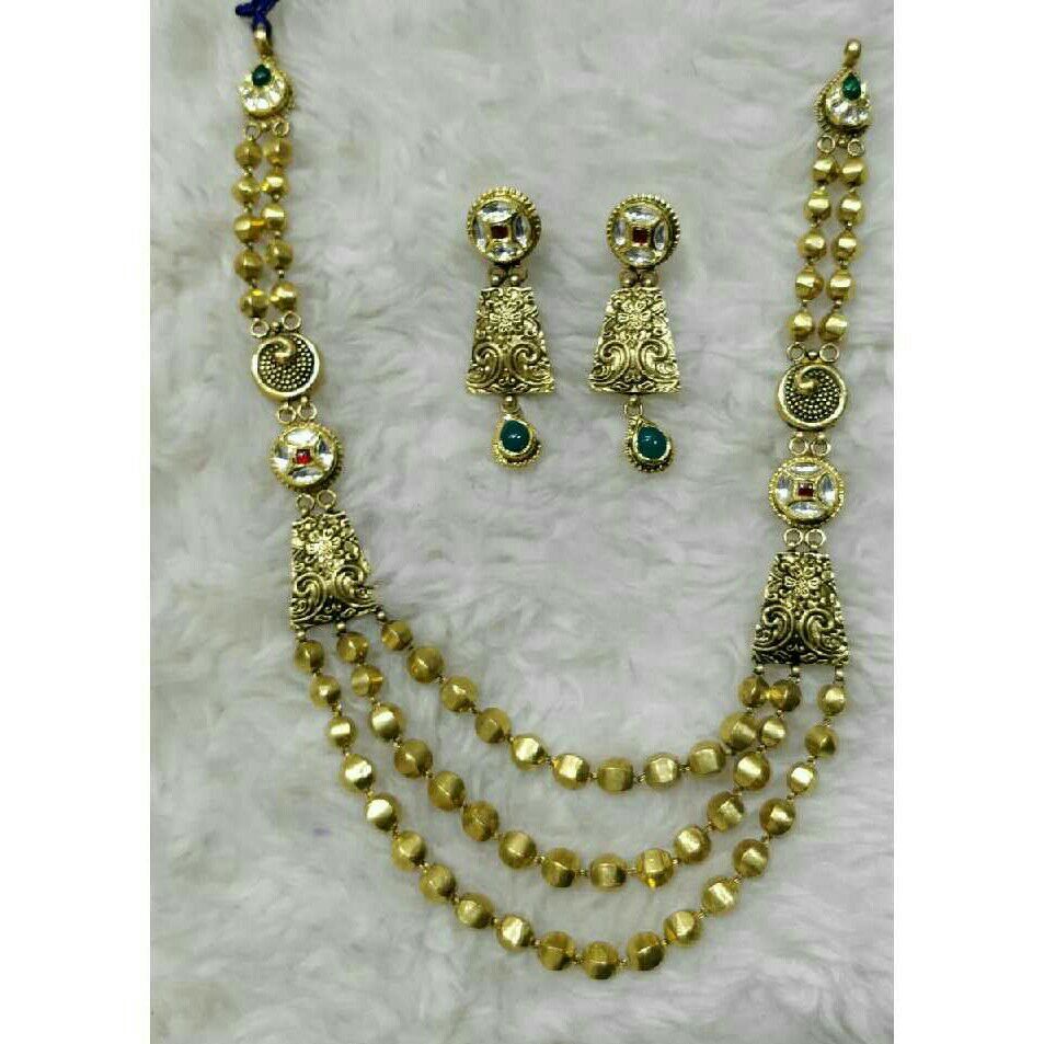 22K / 916 Gold Antique Jadtar 3 Line Necklace Set