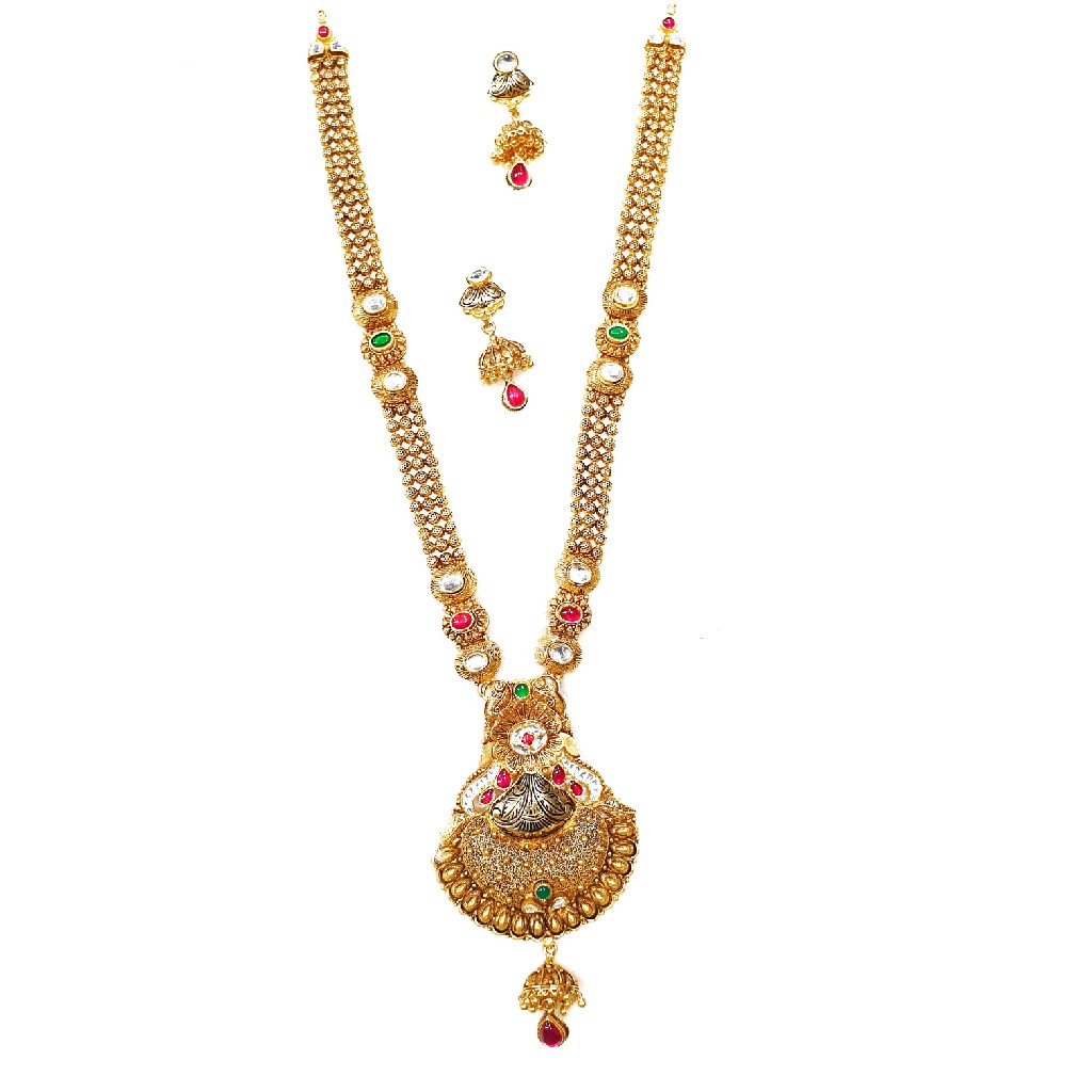 916 gold antique rajwadi necklace with earrings mga - gls074