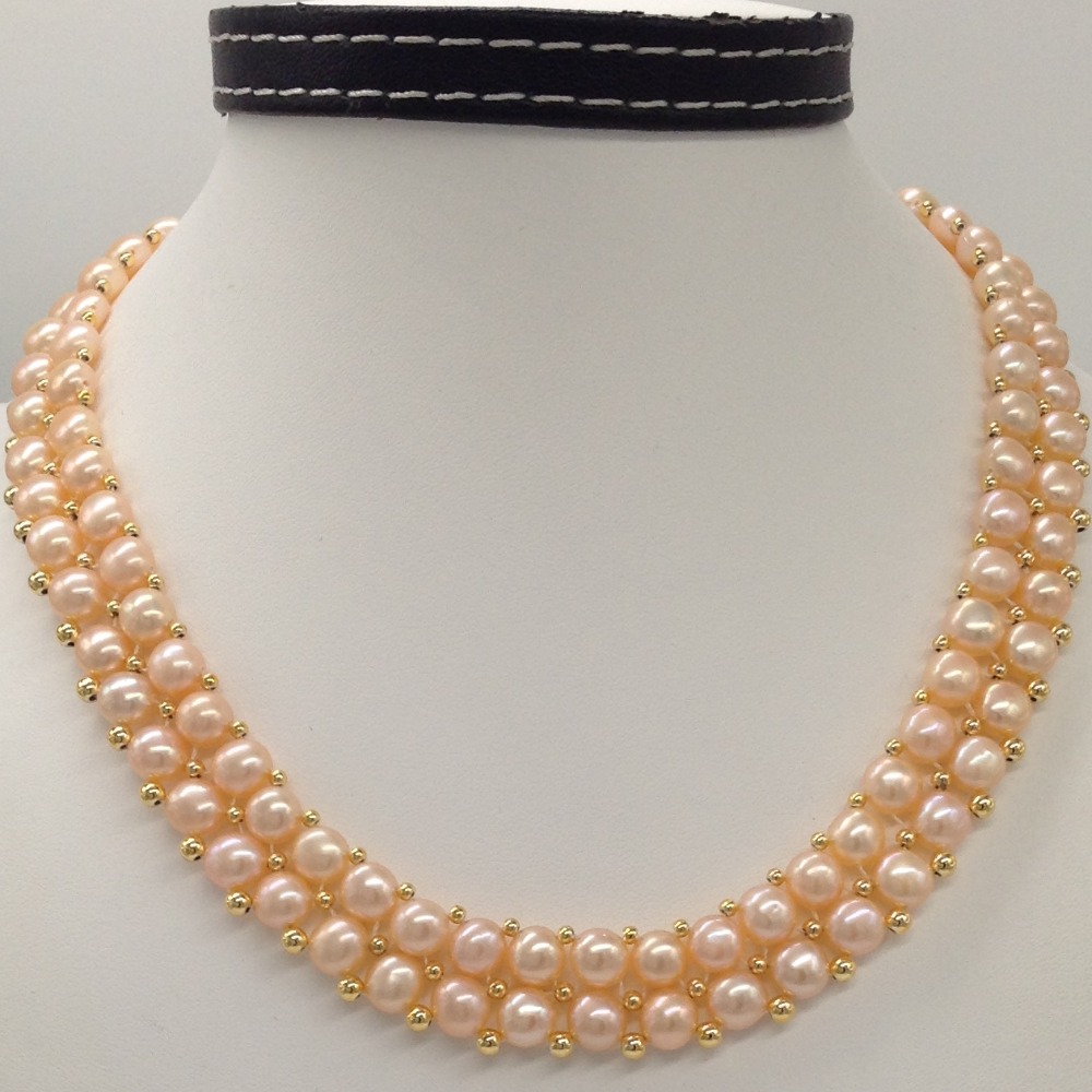 Freshwater Orange Button Pearls 2 Lines Necklace Set JPP1013