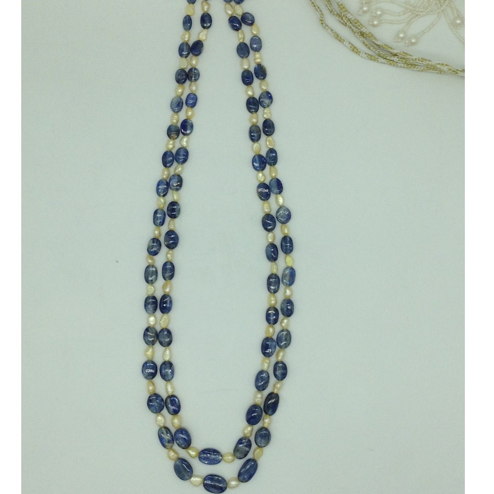 Yellow Kudkal Pearls with Blue Iolite Beeds 2 Layers Mala JPM0505