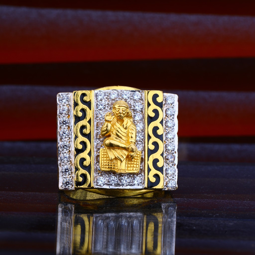 Gold Saibaba Ring - AjRi50702 - 22K Gold Ring with Saibaba embossed on it.