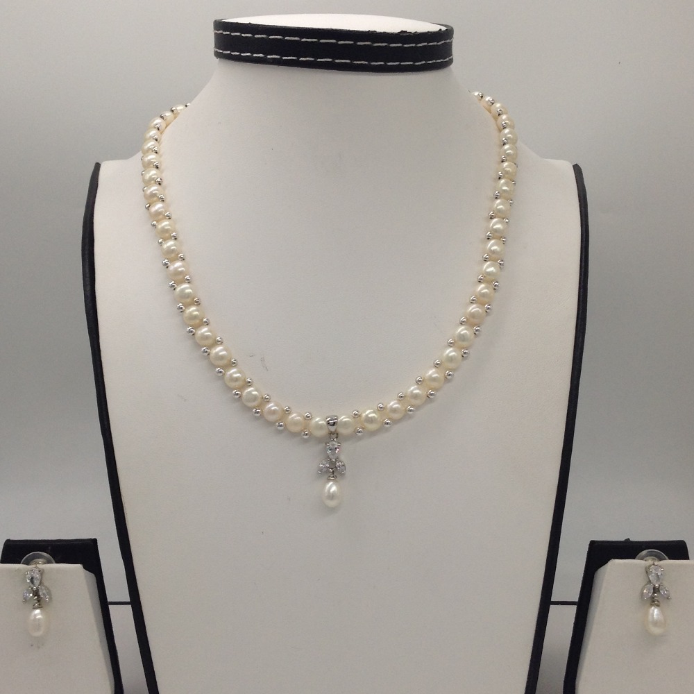 White cz and pearls pendent set with 1 line button mala jps0405
