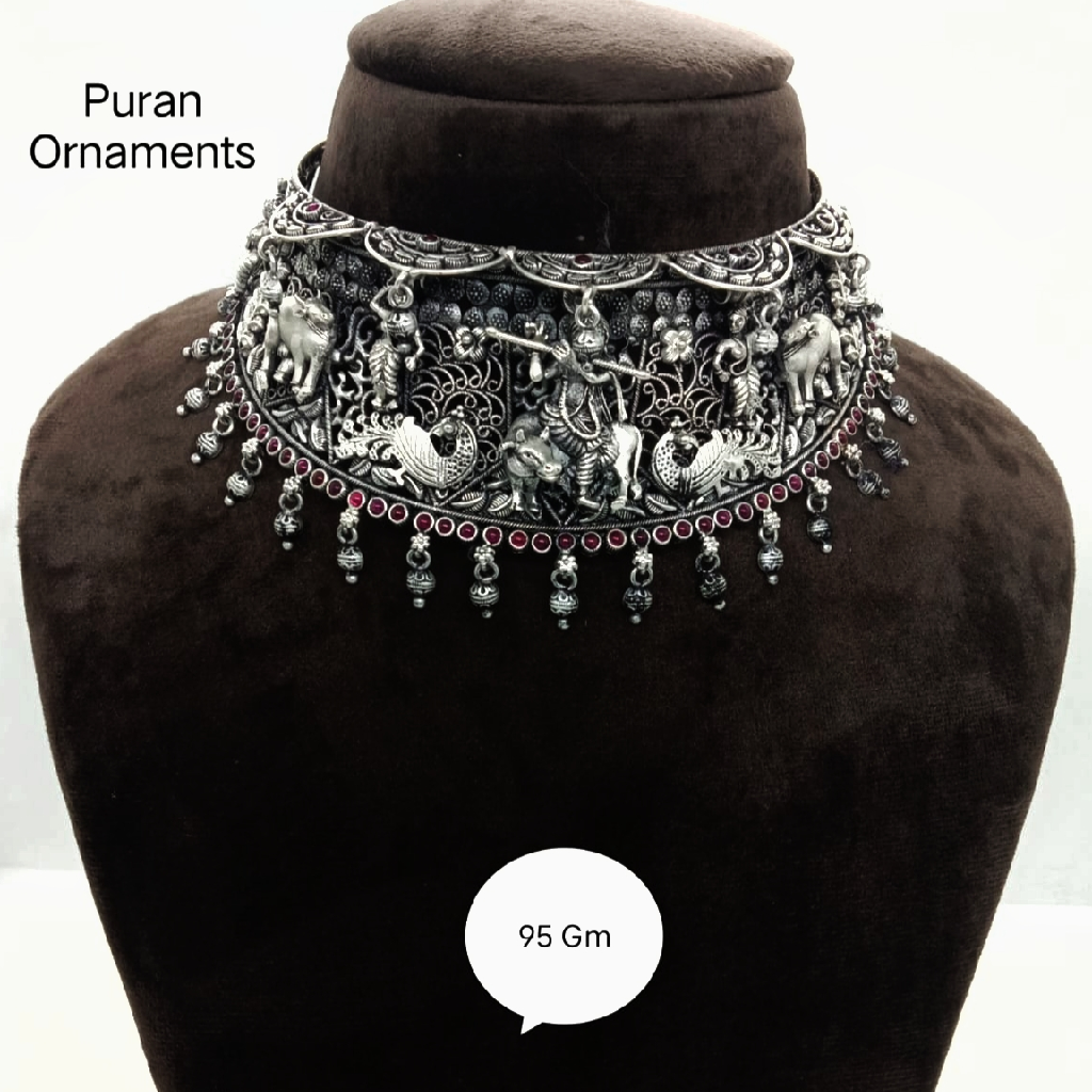 Pure silver  temple chokar necklace in light weight