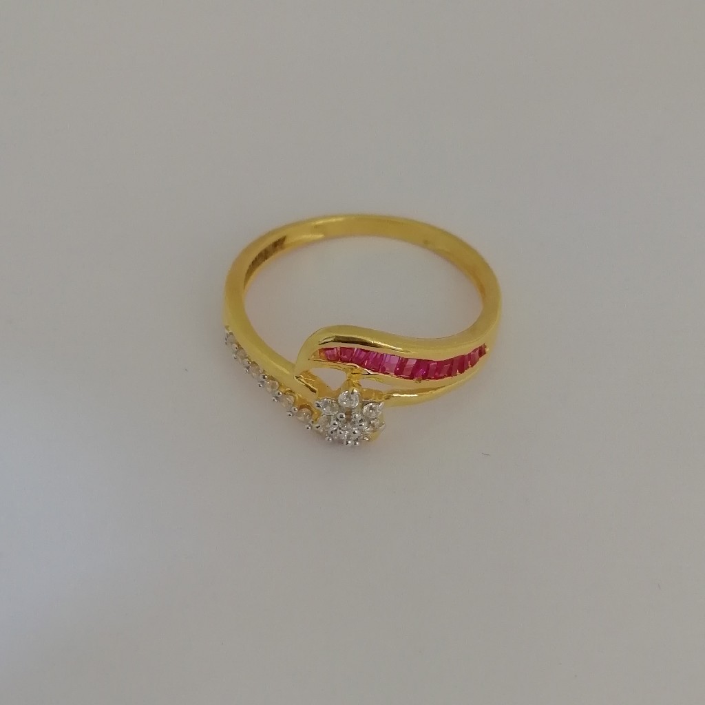 916 gold pink colour stone fancy ladies ring