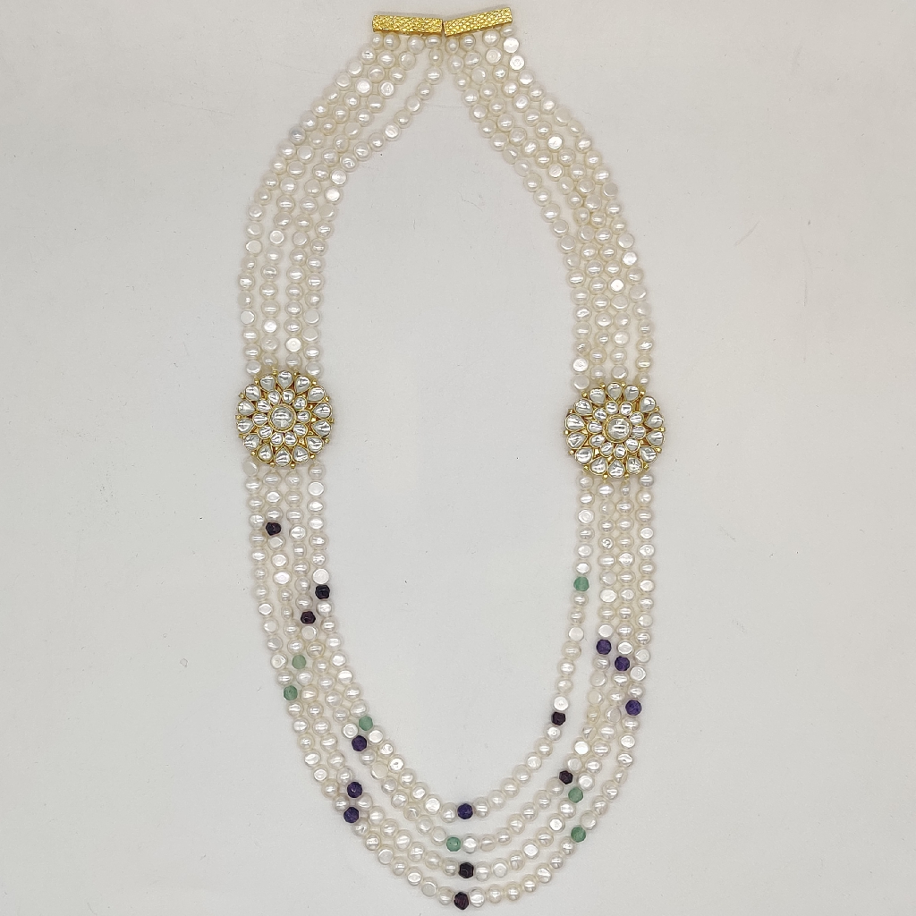 White  Kundan Broach Set With 4 Layers Pearls JPS1010