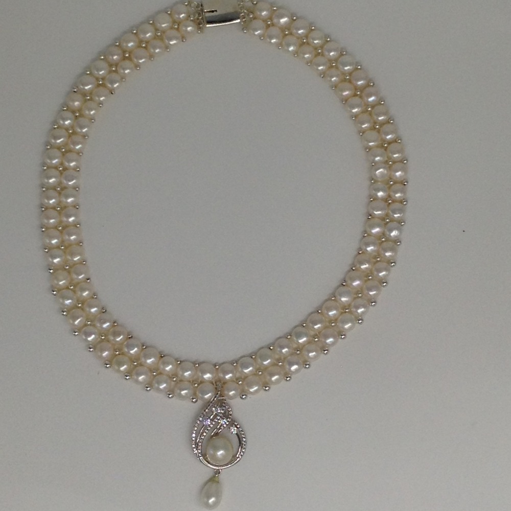 White cz pendent set with 2 line button pearls mala jps0240