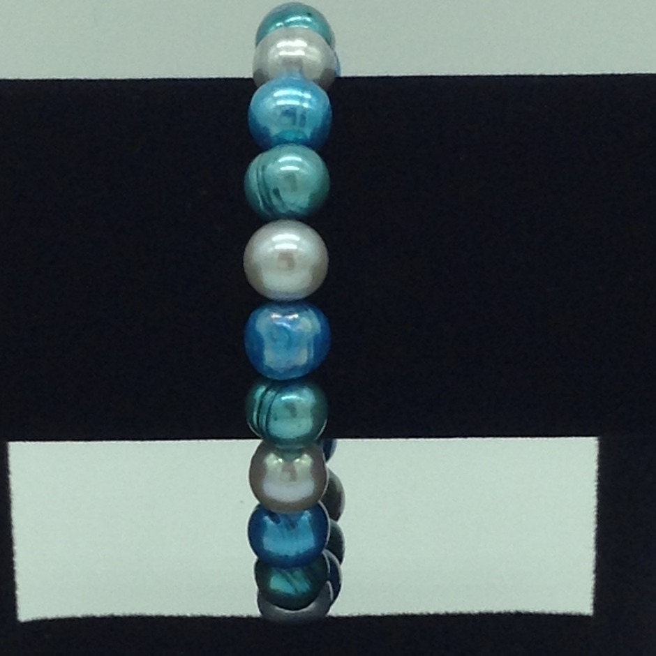 Blue and Grey Potato Pearls Elastic Bracelet JBG0158