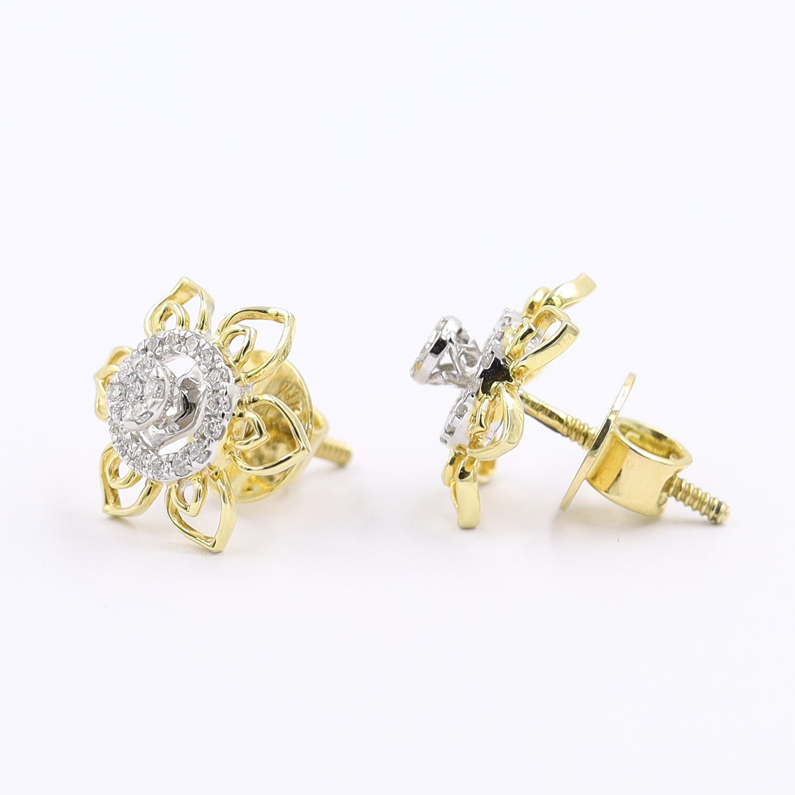 Brilliant Floral Gold And Diamond Stud Earrings