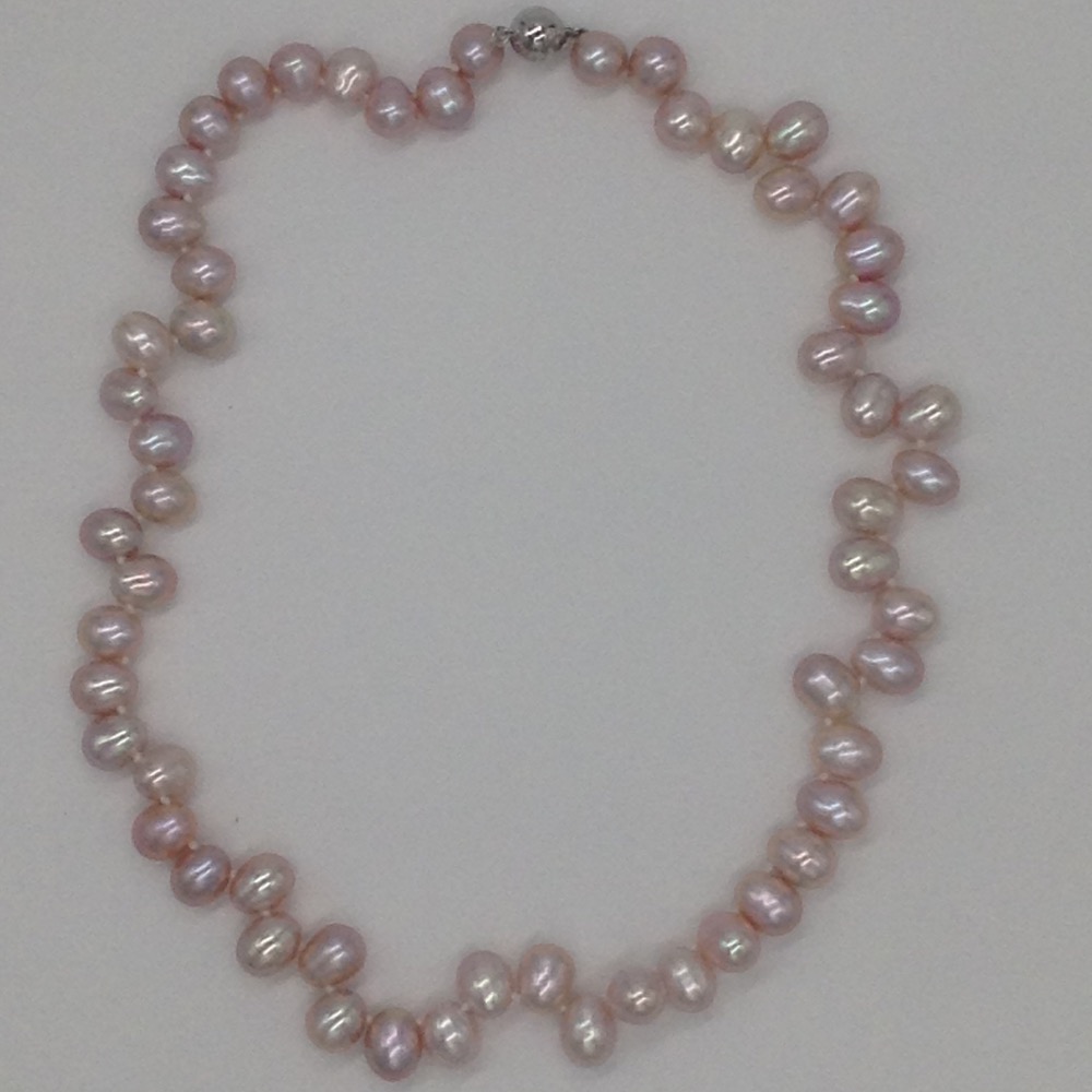 Freshwater pink oval pearls zigzag mala