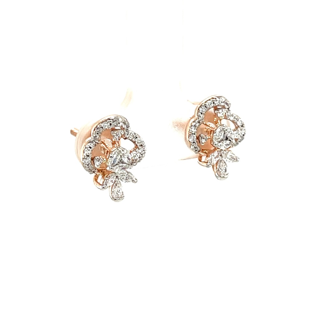 Glittering Diamond Cluster Earrings in Rose Gold