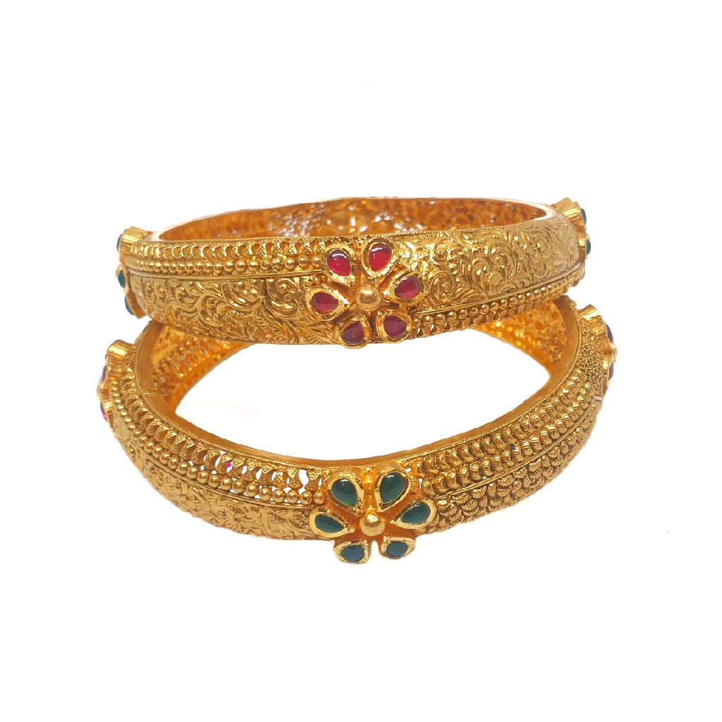 Buy Quality 22K Gold Flower Shaped Antique Patla Bangles MGA - GP079 In ...