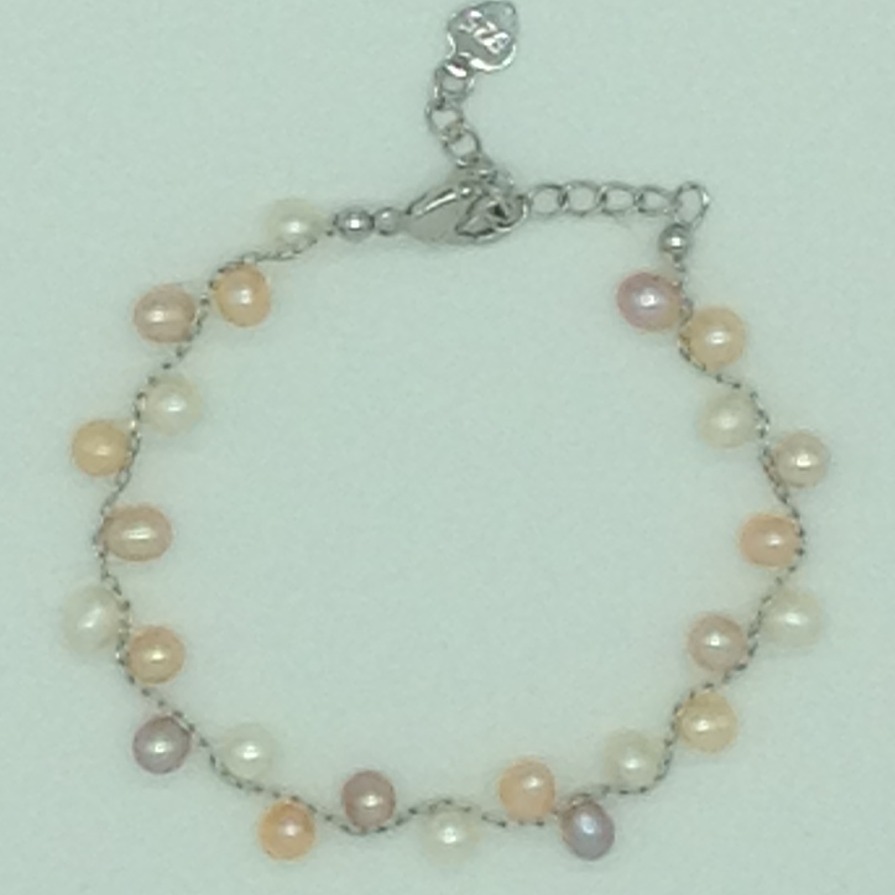 Multi colour oval pearls with white alloy chain bracelet jbg0138