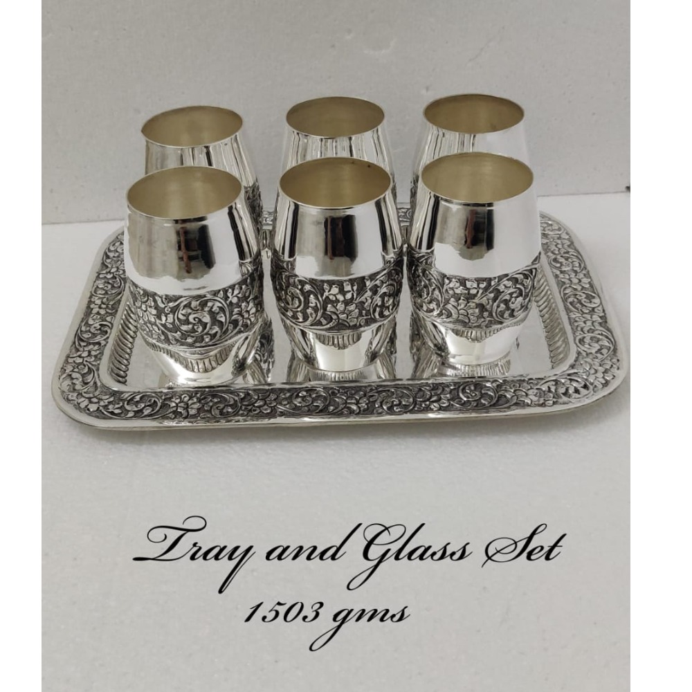Silver Antique Glass & Tray Set