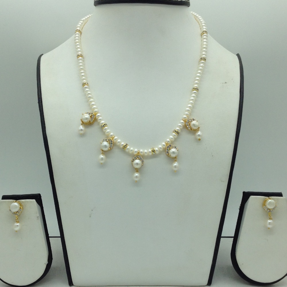 White cz and pearls 7 pcs set with 1 line flat pearls mala jps0742