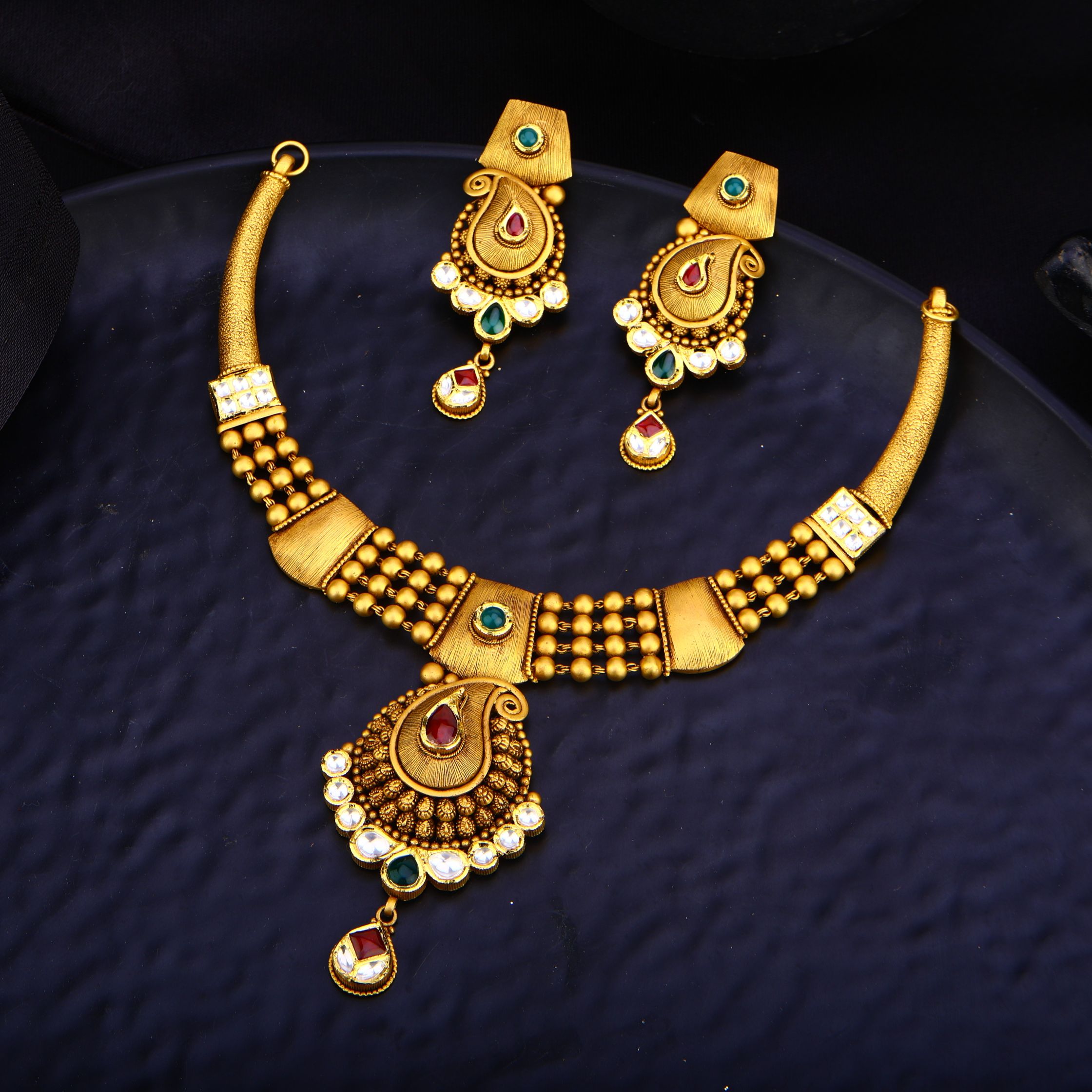 Retailer Of 22k Gold Mango Design Necklace Set 