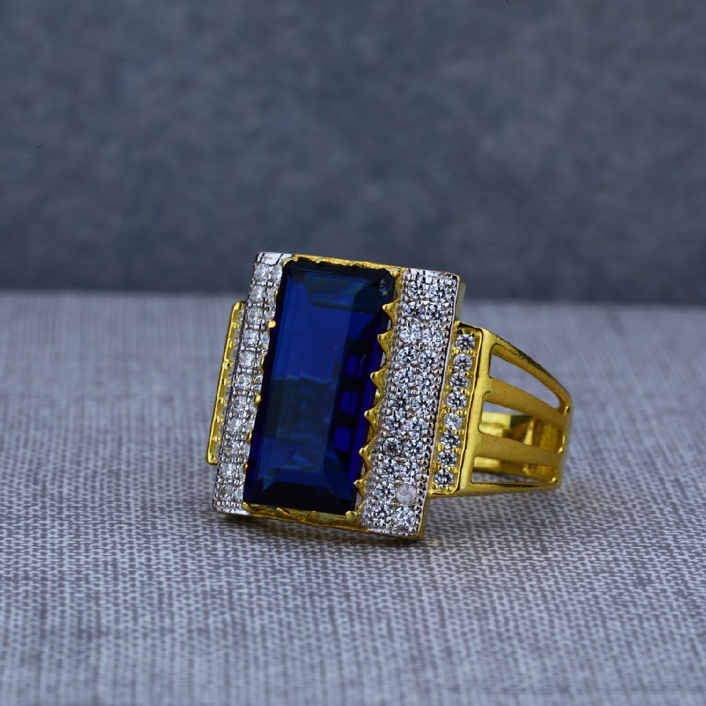 916 Cz Gold Fancy Mens Solitaire Gold Ring-MSR41