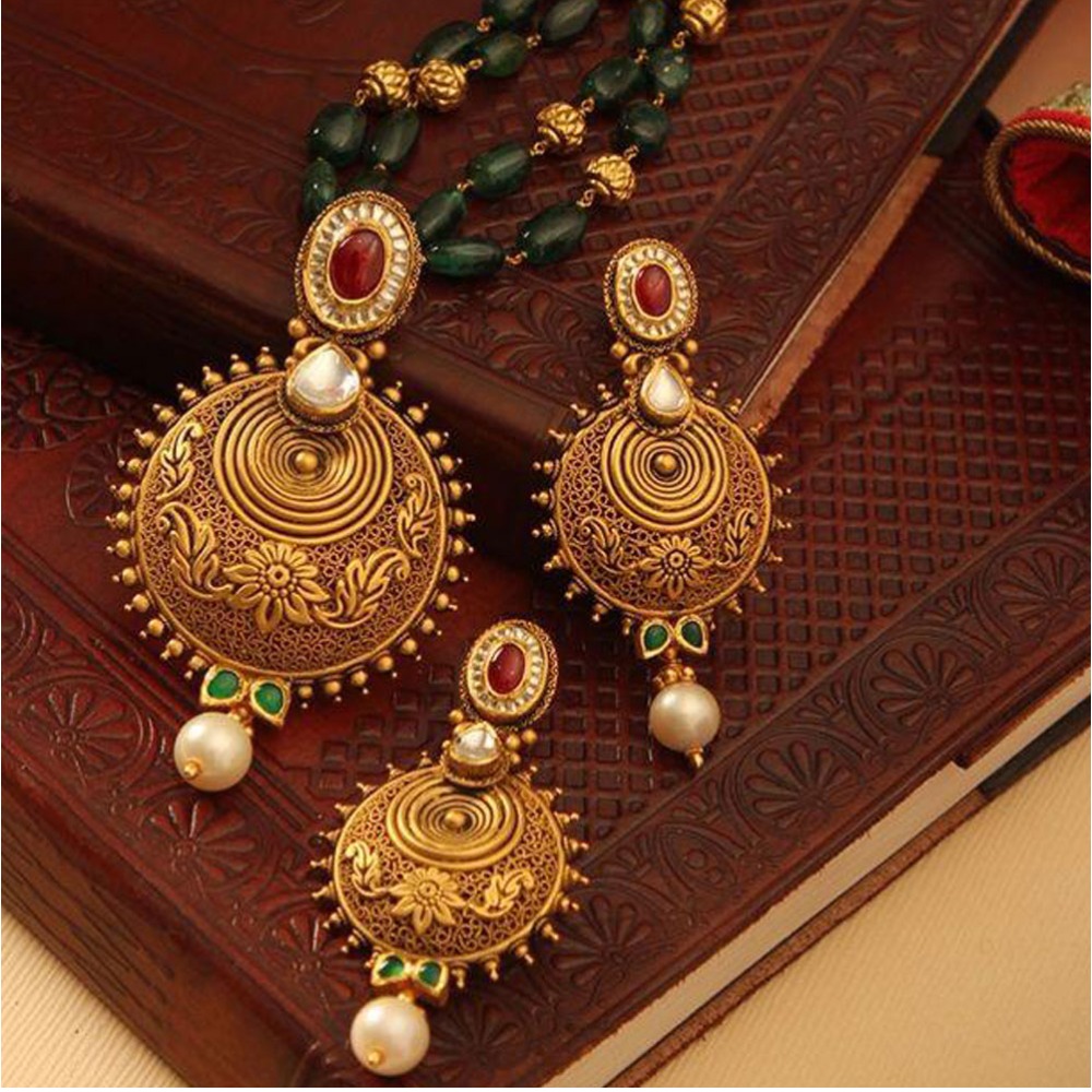 916 hallmarked rajasthani gold antique necklace set from rajkot