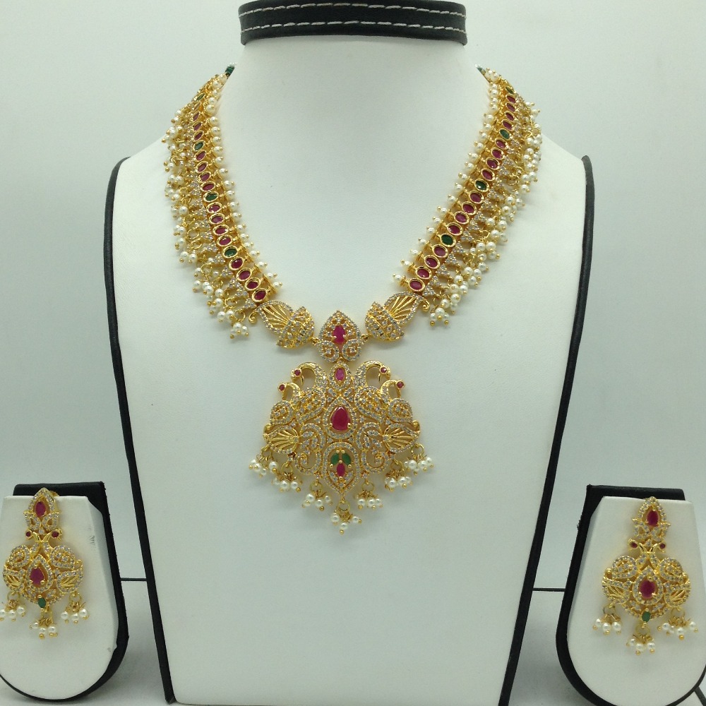 Multicolour cz long necklace set jnc0125