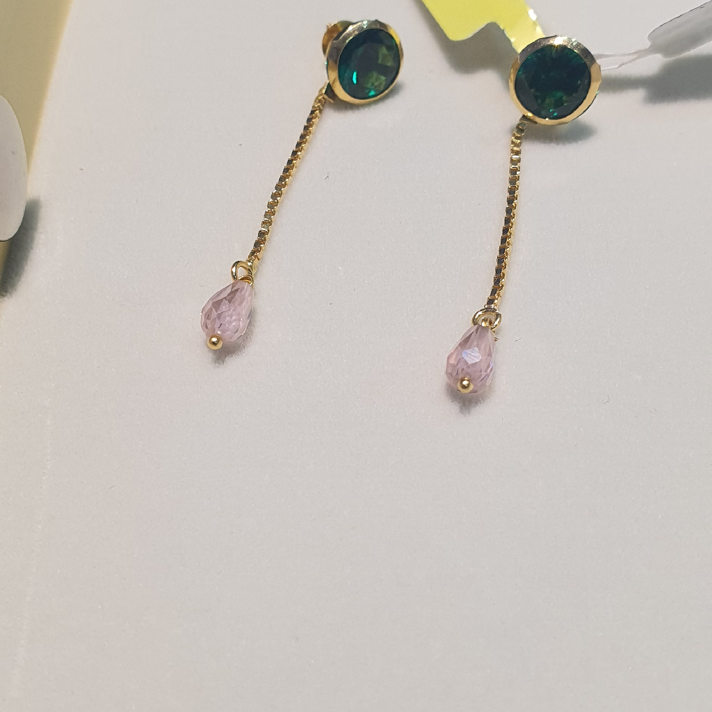 91.6 Green & Pink Stone Daily Wear Earrings