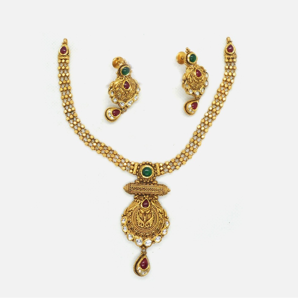 916 Gold Antique Bridal Necklace Set RHJ-4681