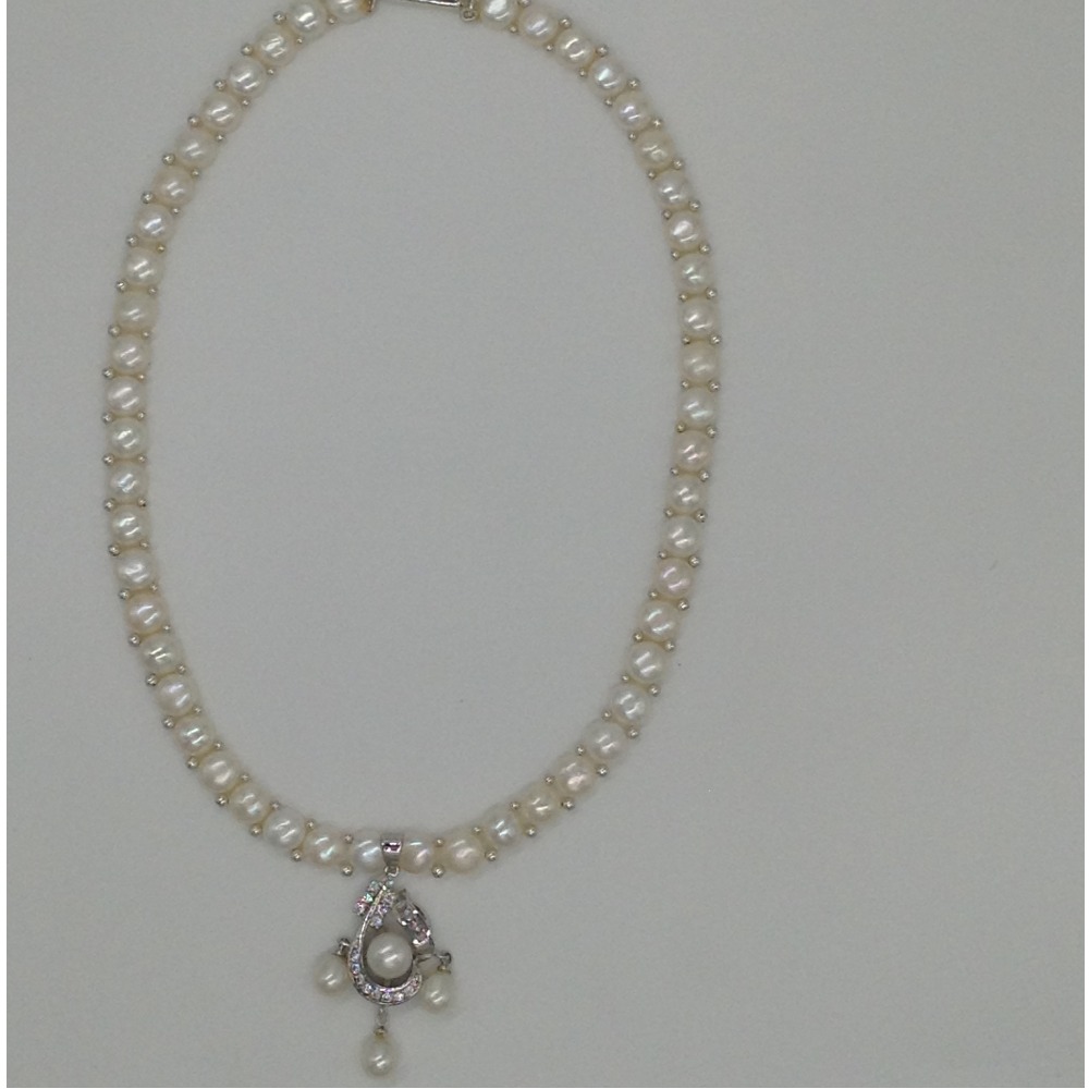White cz and pearls pendent set with 1 line button mala jps0409