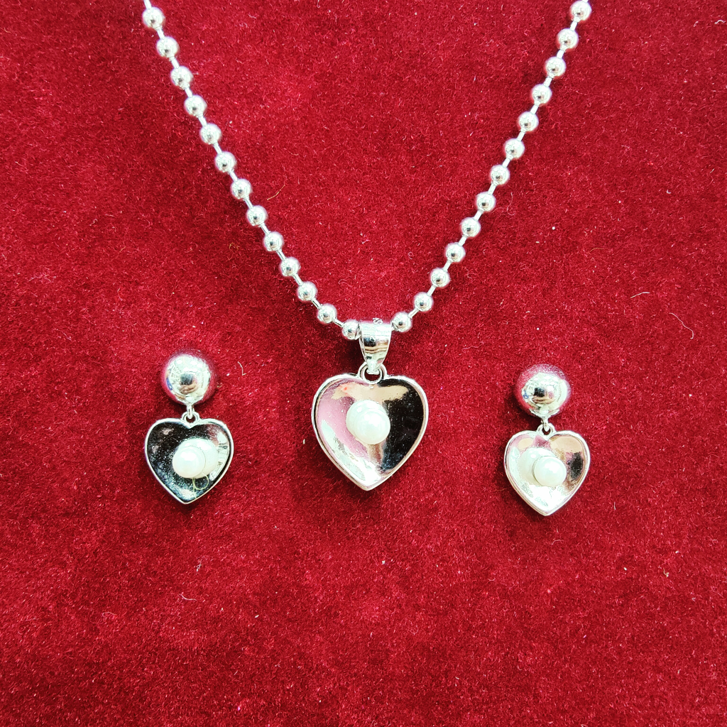 925 silver heart shape pearl chain pendant set