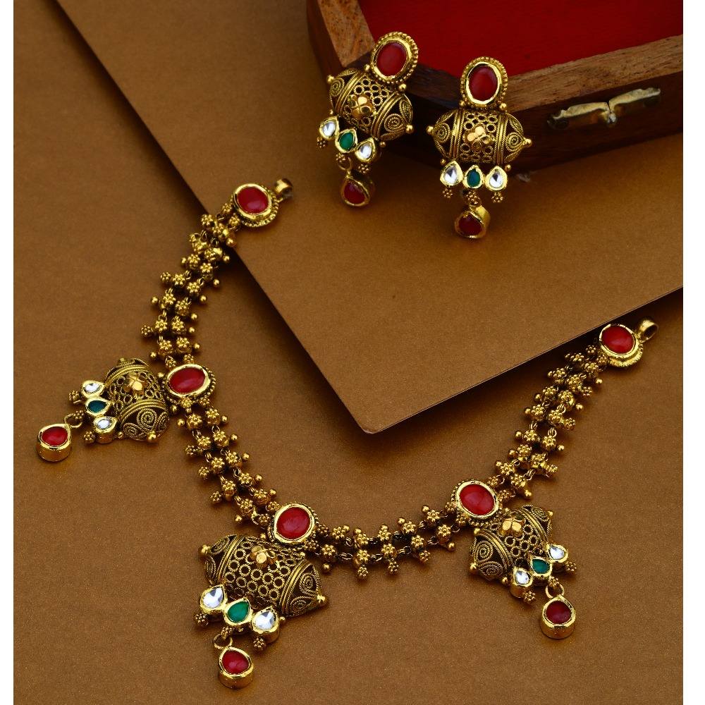 916 Gold Antique Designer Necklace Set