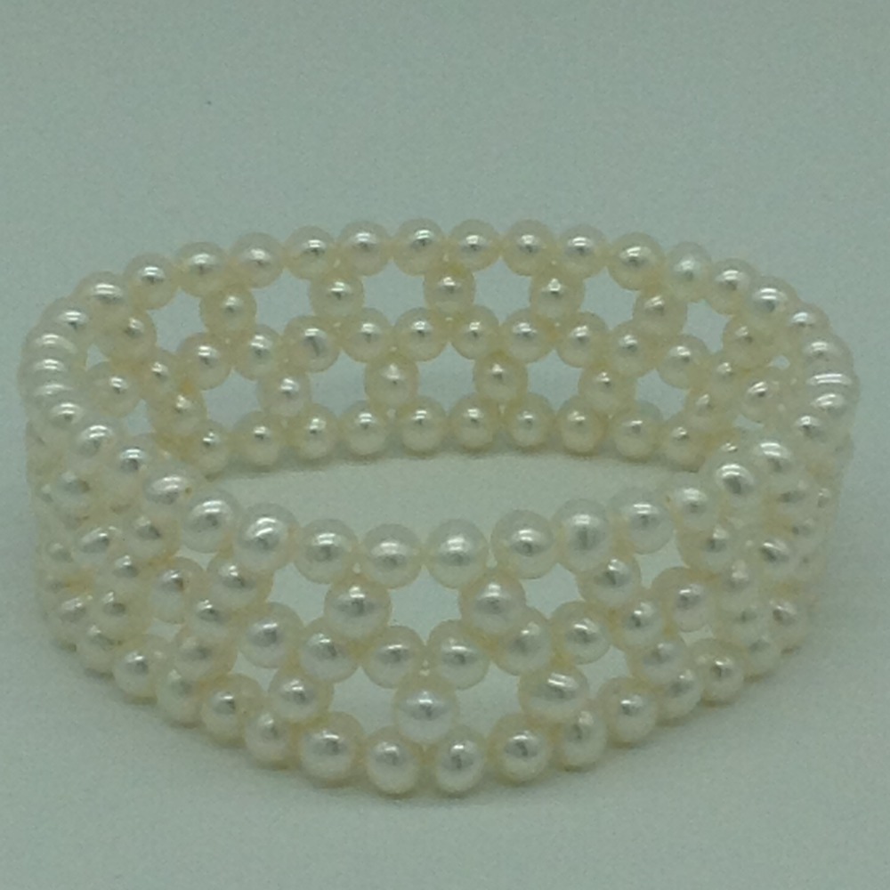 White Round Pearls Jali Elastic Bracelet JBG0172