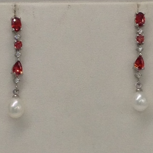 White;maroon cz stones pendent set with flat pearls jps0026