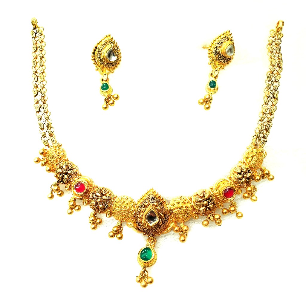 916 gold antique necklace set mga - gn004