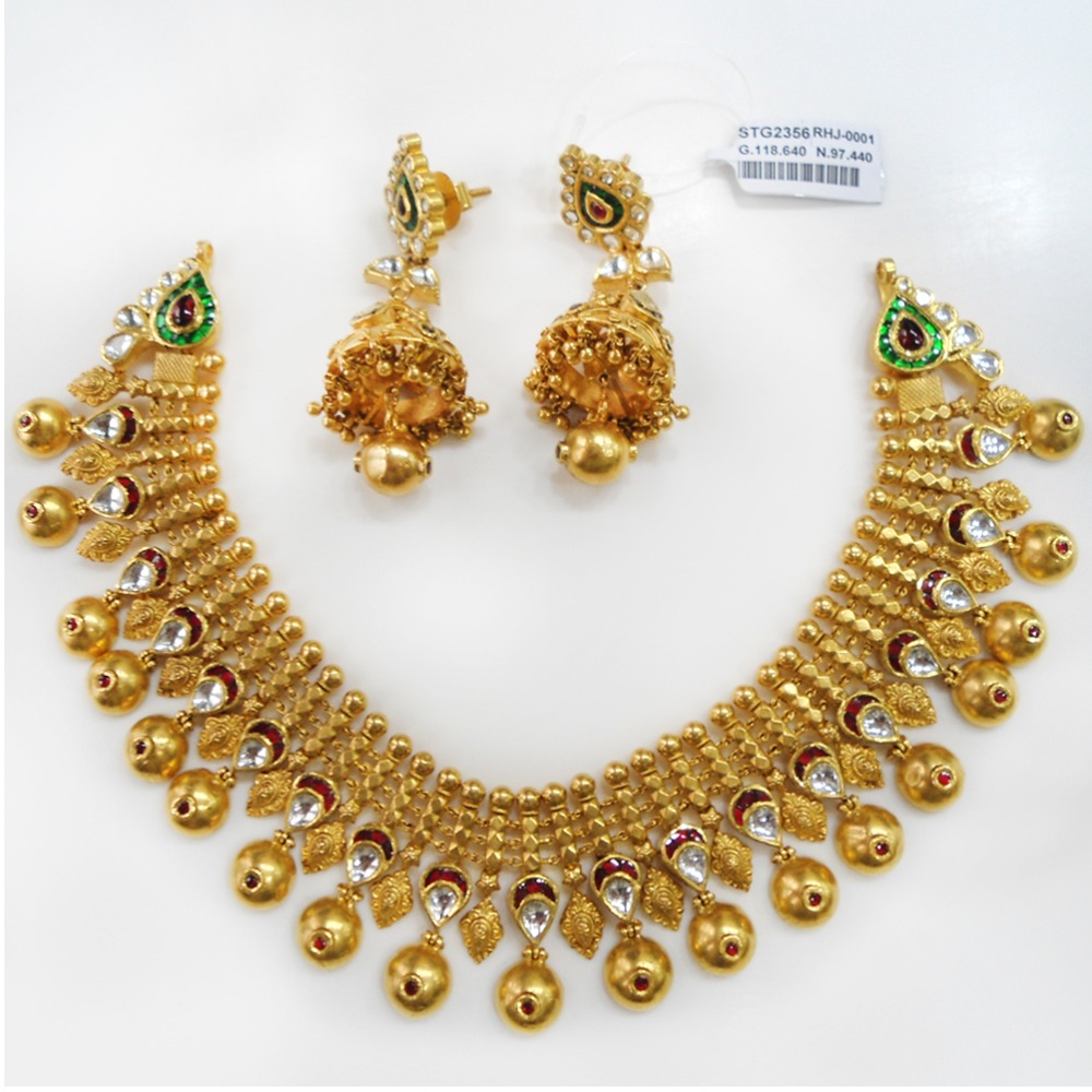 22KT Gold Antique Bridal Necklace Set RHJ-0001
