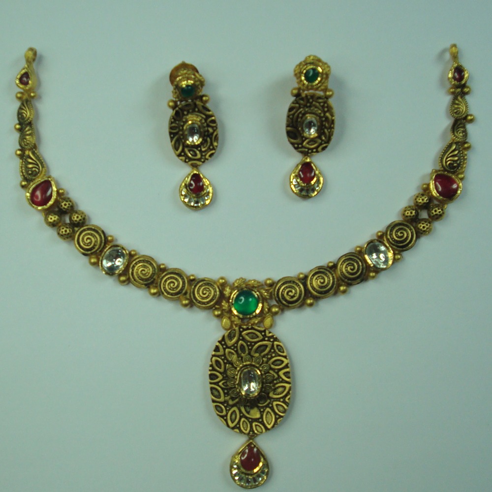 916 antique kundan necklace set with earrings akm-ns-003