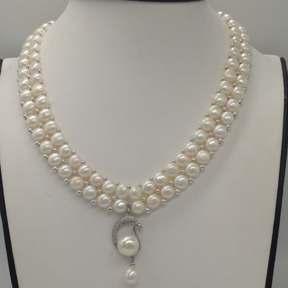 White cz;pearls pendent set with 2 line button pearls jps0251