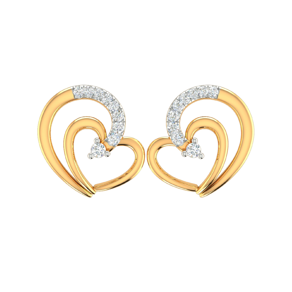 Love Heart Baguette Cubic Zirconia 18K Gold Stud Earring for Women  ZIVOM